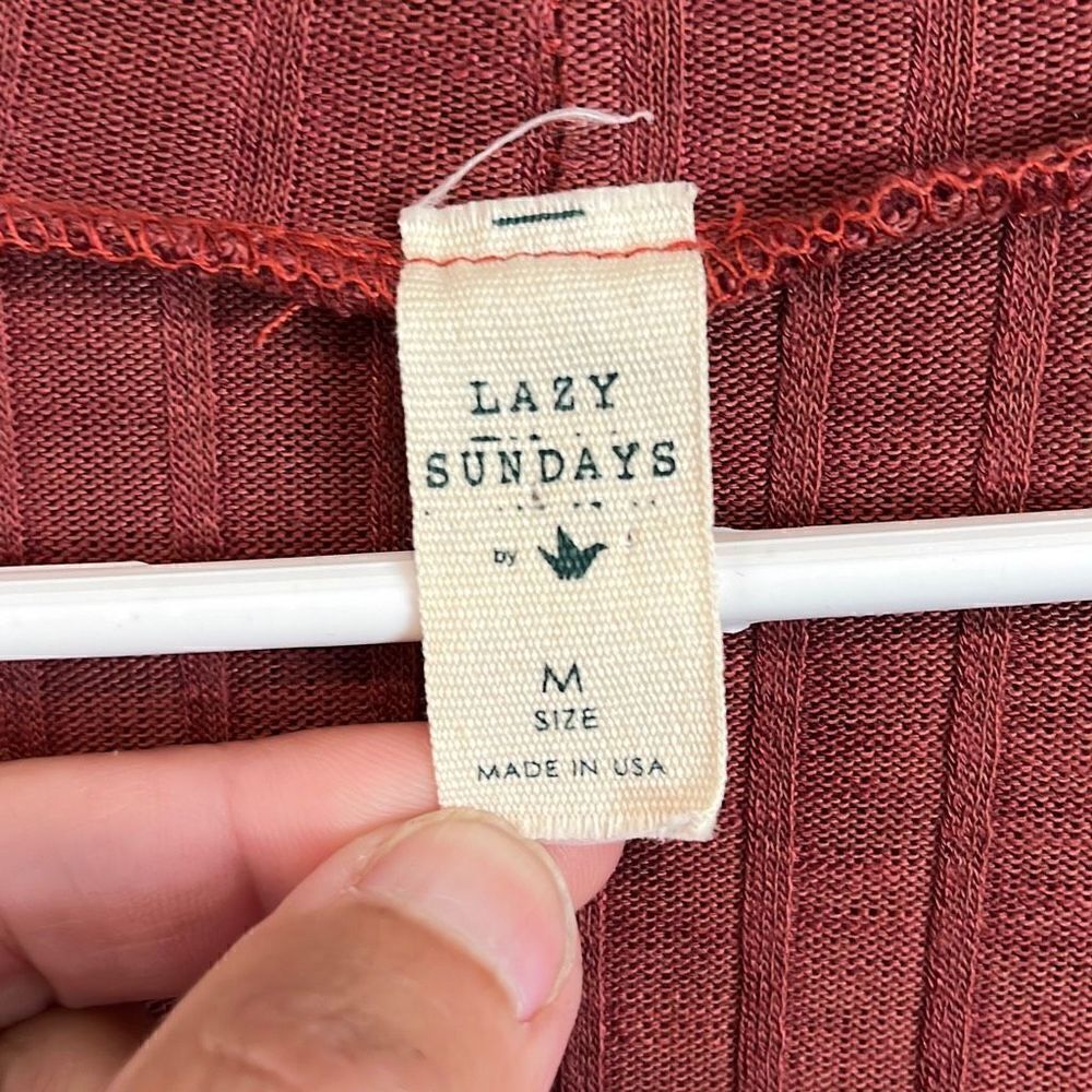 Lazy Sunday Rust Ribbed Cropped Button Top Size M… - image 4